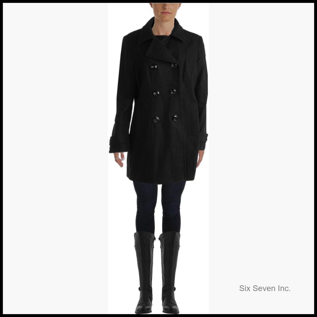 Double Breasted Wool Pea Coat With Convertible Lapel